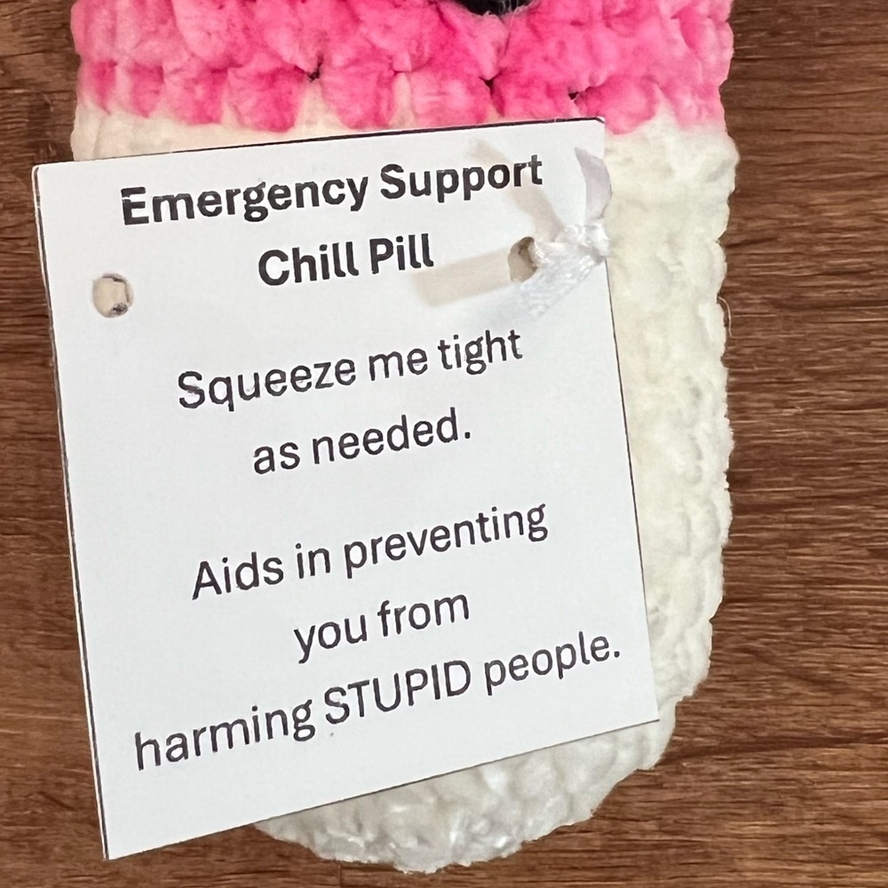 Hand Crafted Crochet Chill Pill Pink White Plush Super Soft Emotional Support - Picture 4 of 7